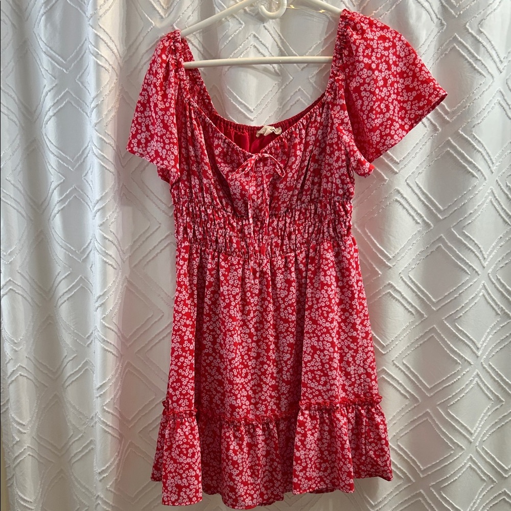 Rewind Red Dress with White Floral Design